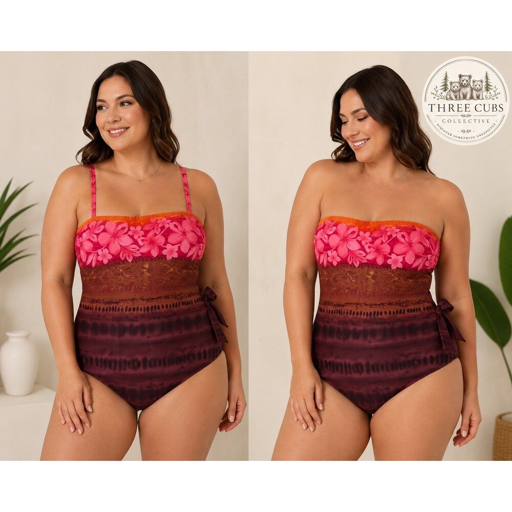 Vintage It Figures Swimdress One Piece Size 14 Floral Removable Straps